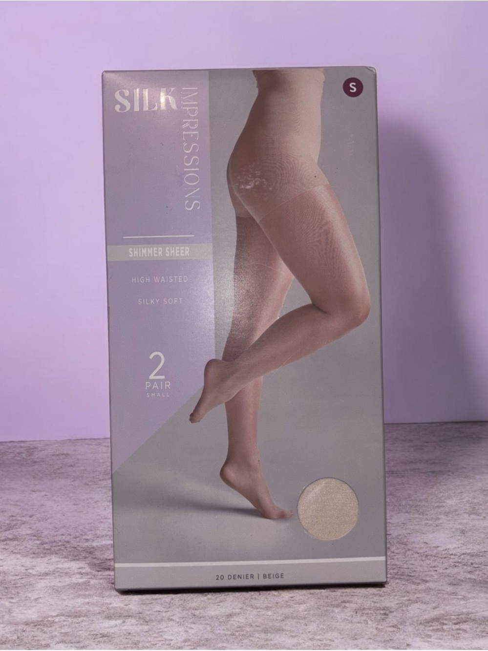 Silk Impressions Shimmer Sheer High-Waisted Pantyhose — Beige (2 Pair, Small)